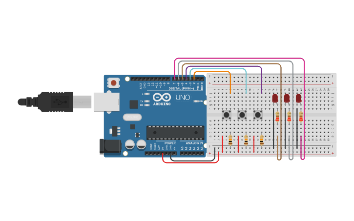 Circuit design multiple push buttons - Tinkercad