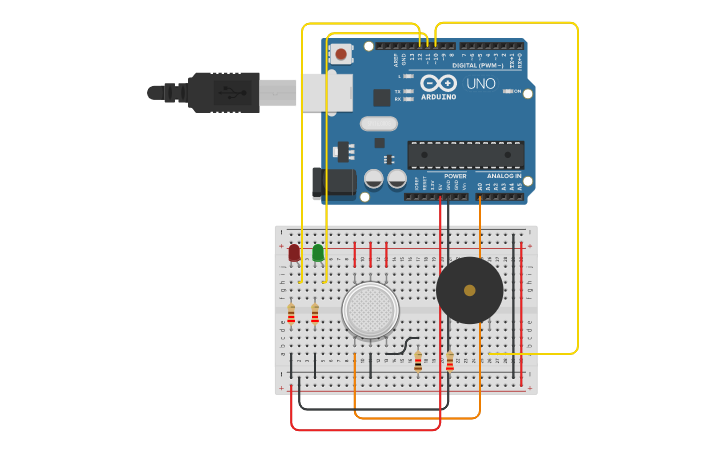 Circuit design Gas Detection - Tinkercad