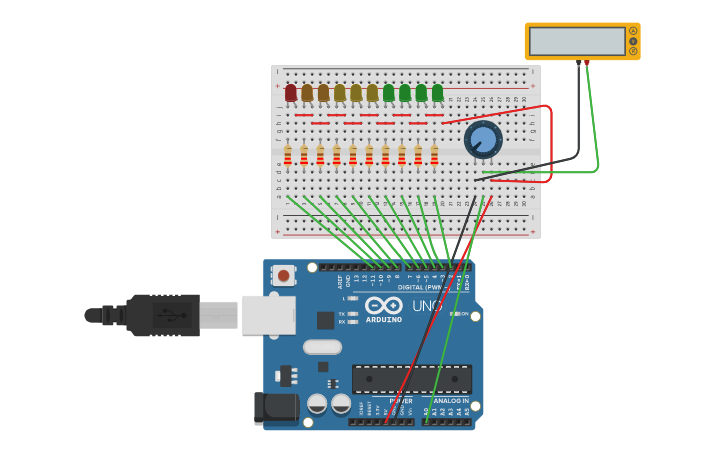 Circuit design Vu mètre - Tinkercad