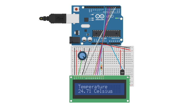 Circuit design Temperature afficher - Tinkercad