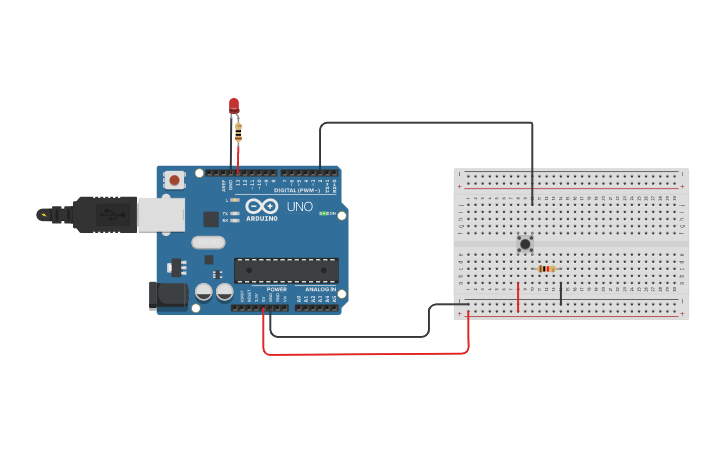 Circuit design 2.Blink-LED using PUSH-BUTTON - Tinkercad