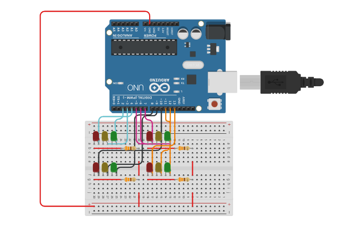 Circuit design Semáforo - Tinkercad