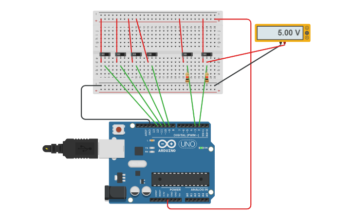 Circuit design pull down multiplexer accensione led arduino - Tinkercad