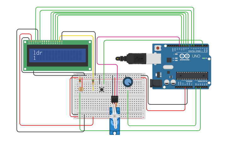 Circuit design LCD+ Servo - Tinkercad