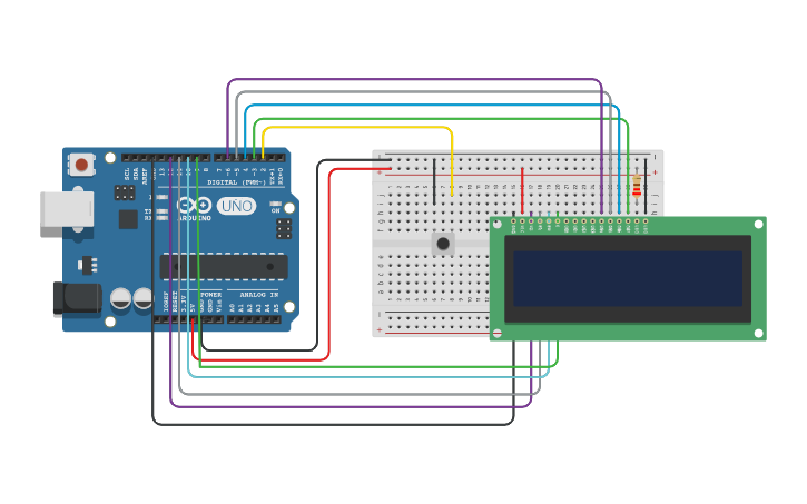 Circuit design Arduino -- LCD Game - Tinkercad