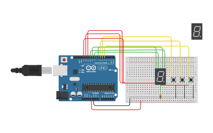 Circuit design Circuito dos 7 segmentos - Tinkercad
