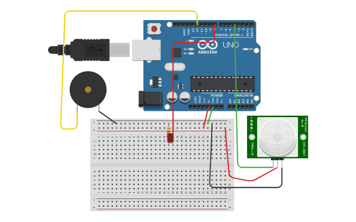 Circuit design SENSOR PIR + BUZZER - Tinkercad