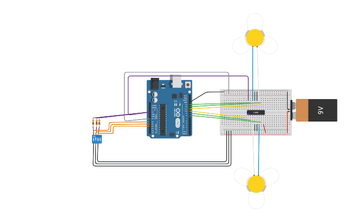 Circuit design Controlling two motors - Tinkercad