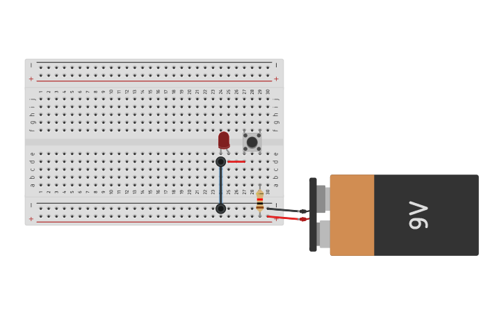 Circuit design Led , botão e protoboard - Tinkercad