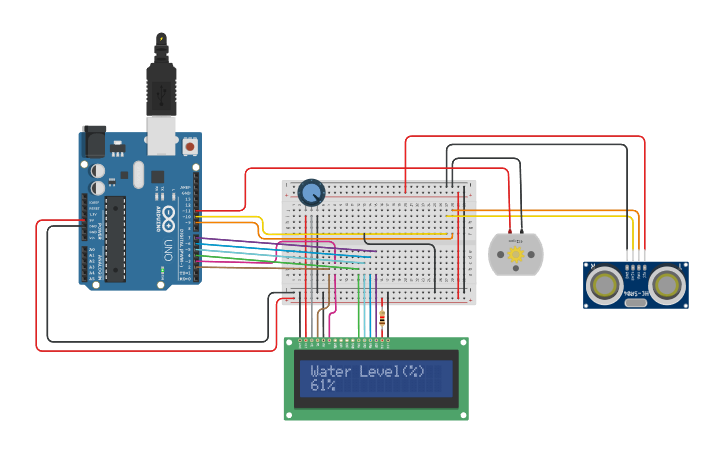 Circuit design Water level indicator with an alarm system - Tinkercad