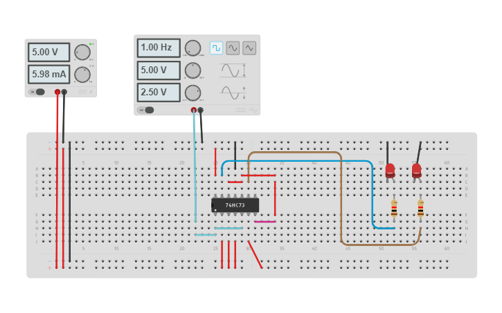 Circuit design 243 2-bit upcounter sync | Tinkercad