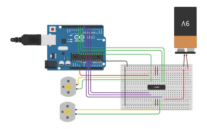 Circuit design Control de dos motores puente H - Tinkercad