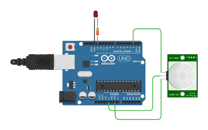 Circuit design Motion Detection LED - Tinkercad