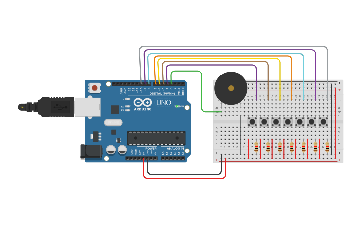 Pinano Arduino Circuit design Piano con Arduino - Tinkercad