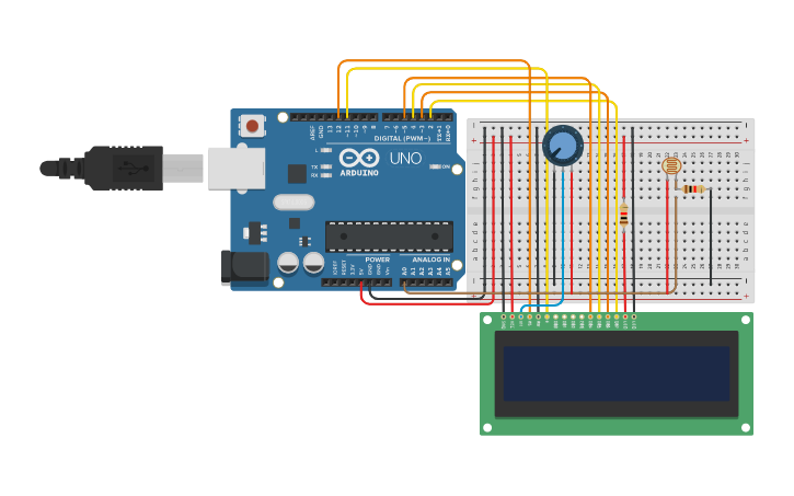 Circuit design LCD Display + LDR - Tinkercad