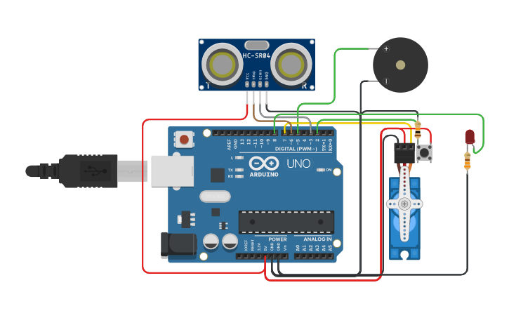 Circuit design Apertura de puerta con sensor de ultrasonidos - Tinkercad