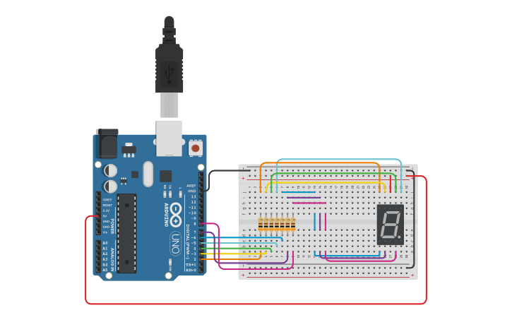 Circuit design Display a 7 segmenti ( Arduino ) - Tinkercad