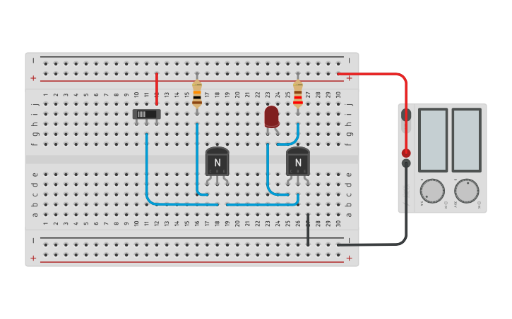 Circuit design Ethan Tan - Two Transistor LED Touch Circuit | Tinkercad