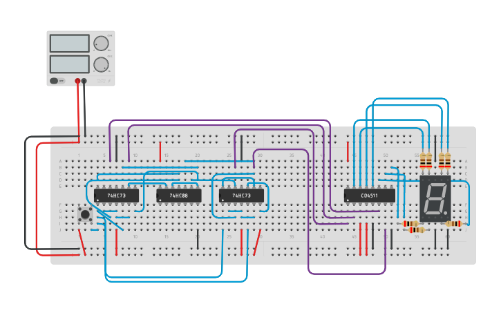 Circuit design 3 bit counter - Tinkercad