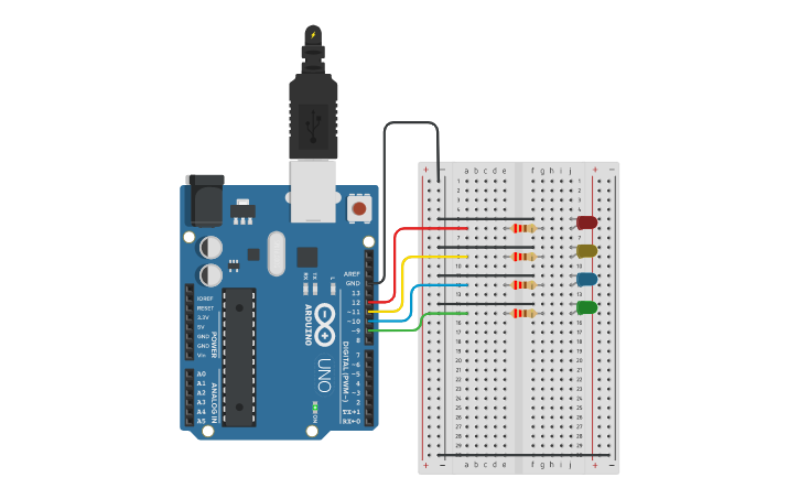 Circuit design Multiple LED blinking | Tinkercad