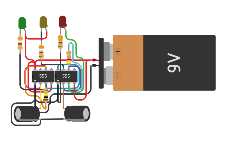 Circuit design Automatic Traffic Light W/ 555 IC W/O Breadboard - Tinkercad