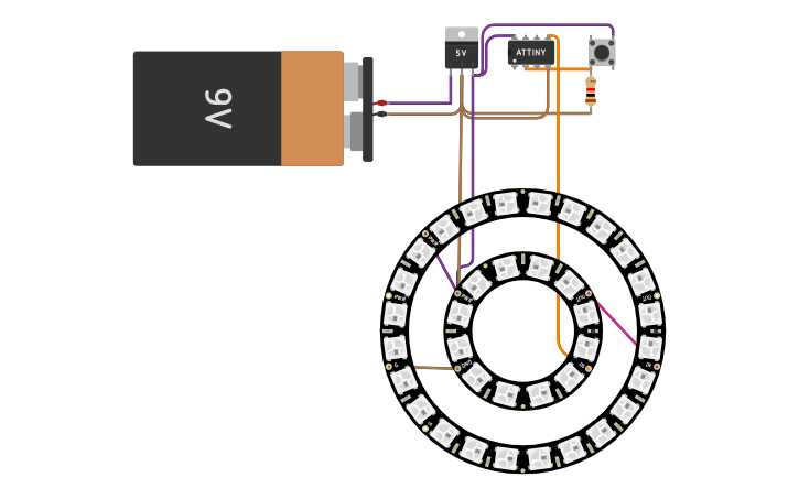 Circuit design LED ring - Tinkercad