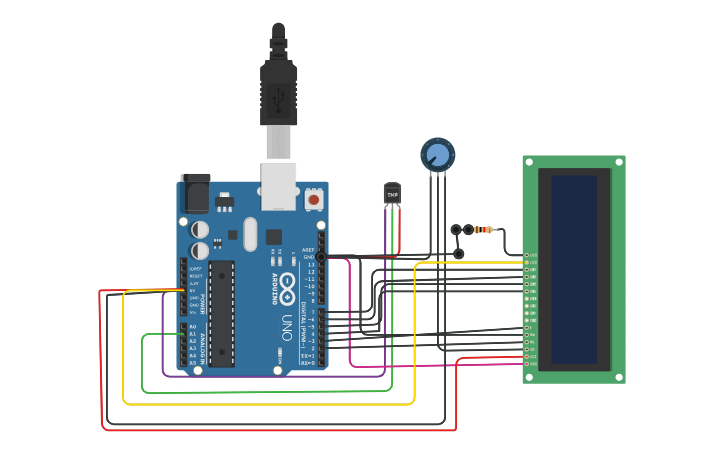 Circuit design Temperature Sensor LCD - Tinkercad