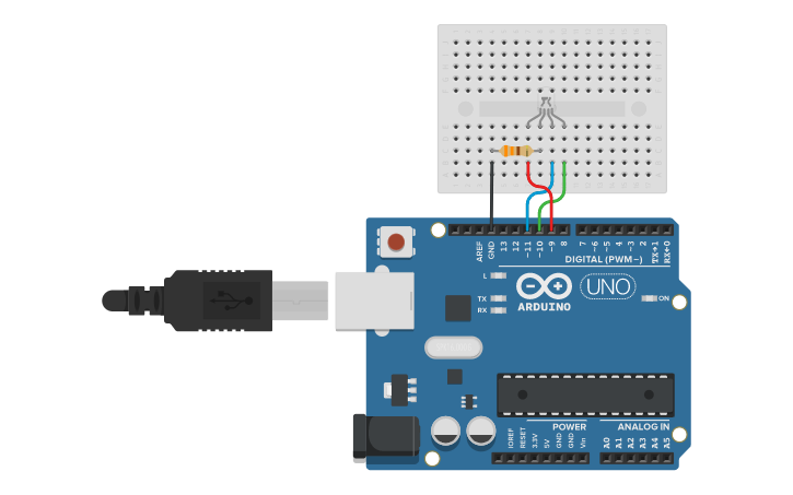 Circuit design Control de 1 LED RGB con PWM - Tinkercad