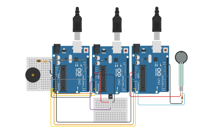 Circuit design I2C Master Slave (LED + Piezo + Temp Sensor + Pressure ...