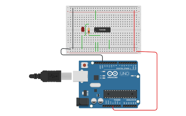 Circuit design XOR gate | Tinkercad