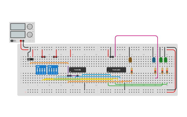 Circuit design 2 bit adder subtractor - Tinkercad