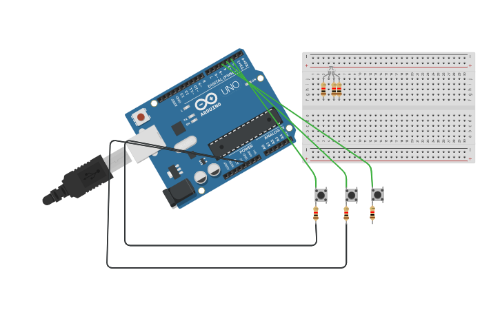 Circuit design Circuito tres botones - Tinkercad
