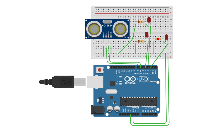 Circuit design Arduino: Ultrasonic distance sensor. - Tinkercad