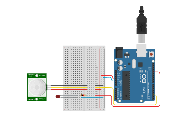 Circuit design LED+ Sensor - Tinkercad