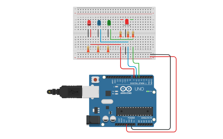 Circuit design LED RGB | Tinkercad