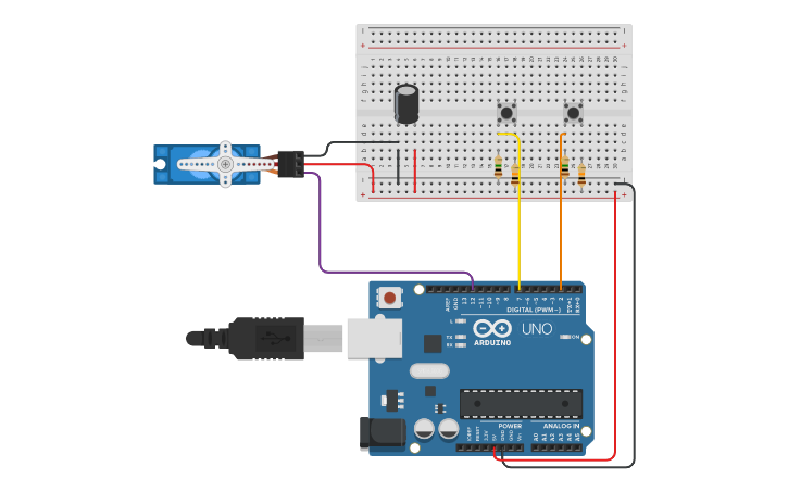 Circuit design Servo Boucle while | Tinkercad