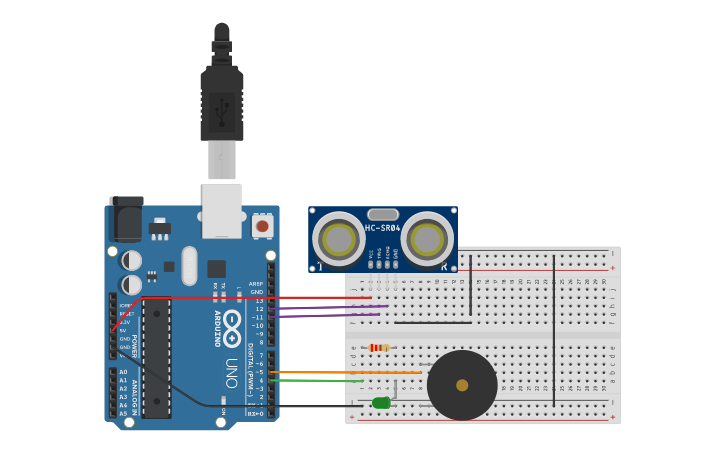 Circuit design Parking Sensor - Tinkercad