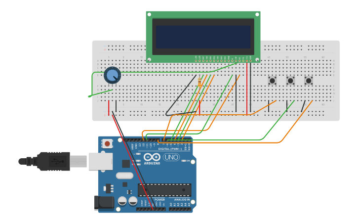 Circuit design Simple LCD game | Tinkercad