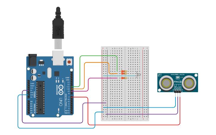 Circuit design Ultrasonic Sensor! | Tinkercad