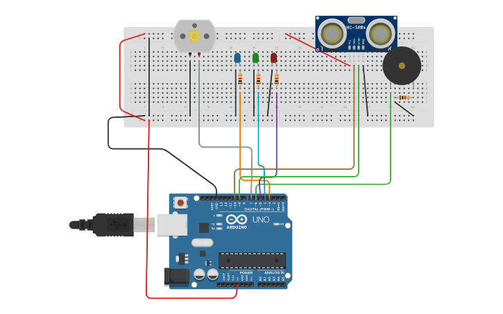 Circuit design Reverse Car Parking System | Tinkercad