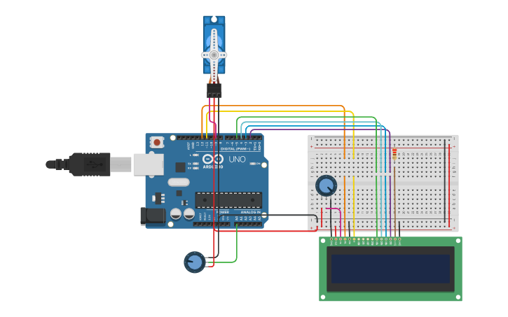 Circuit design L9_T2_Control Servo motor using Potentiometer | Tinkercad