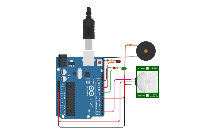Circuit design PIR Motion sensor | Tinkercad