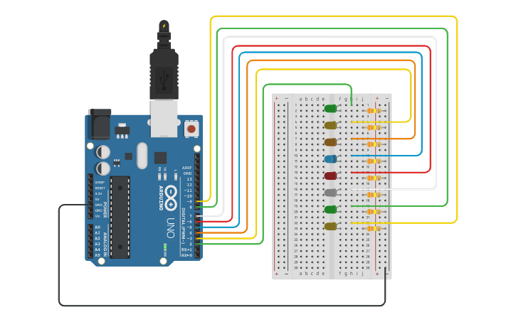 Circuit design Blinking Series Lights - Tinkercad