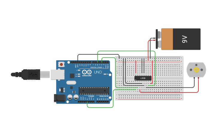 Circuit design Using Motor Driver L293D Example - Tinkercad