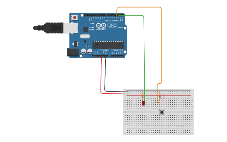 Circuit design Encender y apagar el LED con un pulsador - Tinkercad