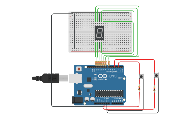 Circuit design 7-segment - Tinkercad