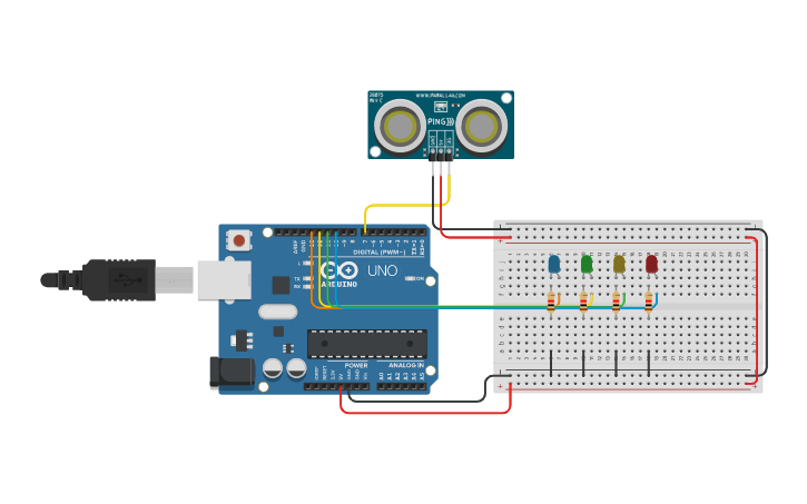 Circuit design Sensor de Ultra Sonido - Tinkercad