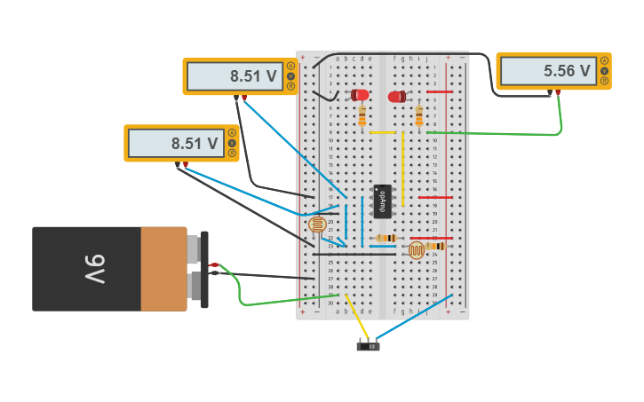Circuit design dual light detector op amp comparator | Tinkercad