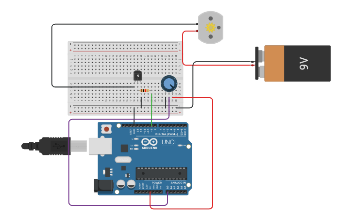 Circuit design DC motor with potentiometer - Tinkercad