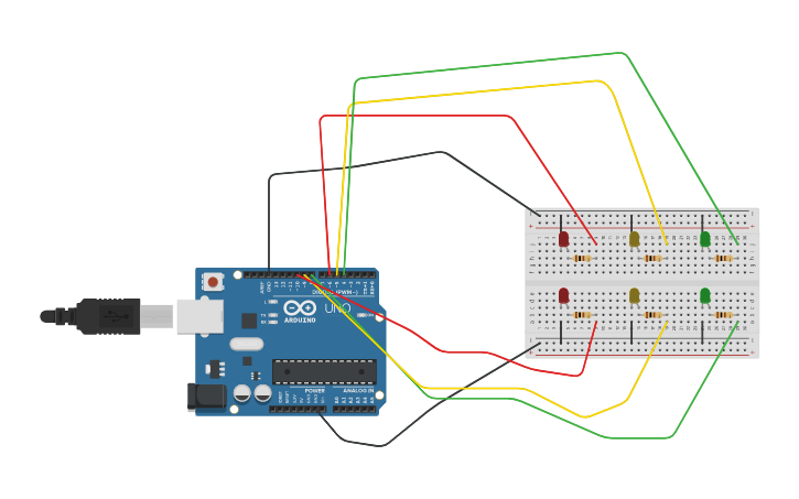 Circuit design Traffic Lights - Tinkercad